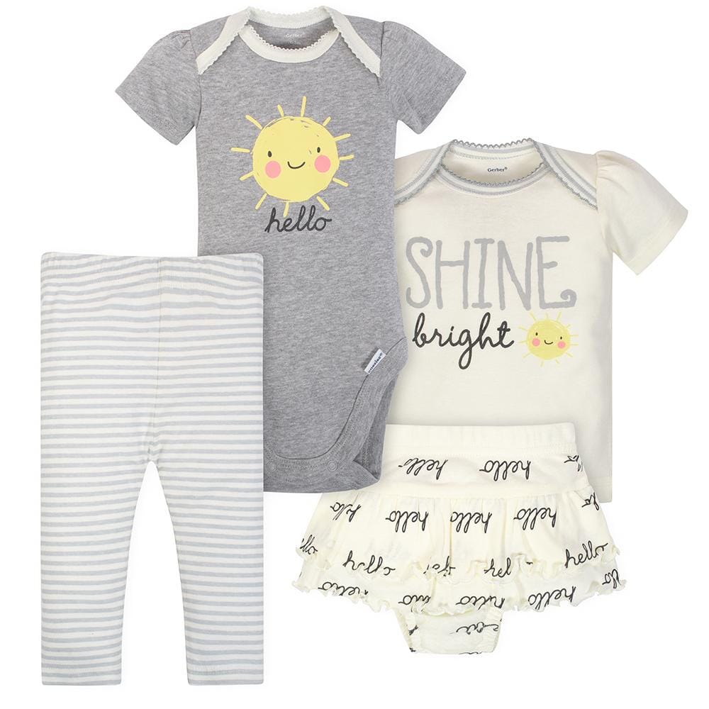 4-Piece Baby Girls Sunshine Onesies® Bodysuit, Shirt, Pants & Skort Set-Gerber Childrenswear