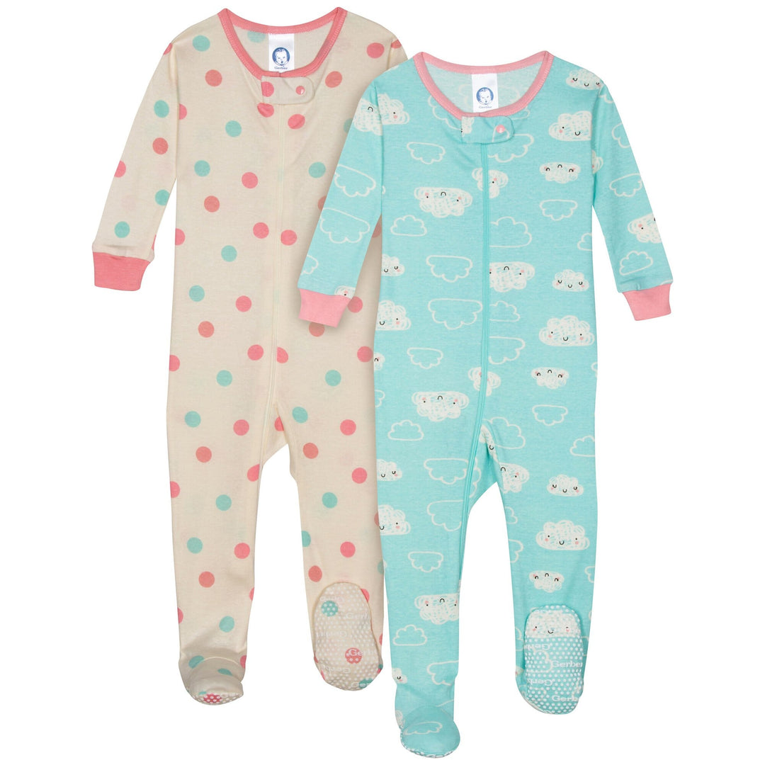 2-Pack Girls Organic Footed Cloud Pajamas-Gerber Childrenswear
