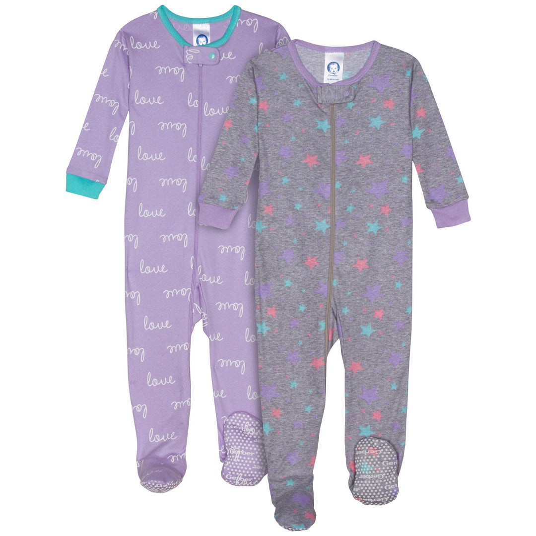2-Pack Girls Organic Footed Star Pajamas-Gerber Childrenswear