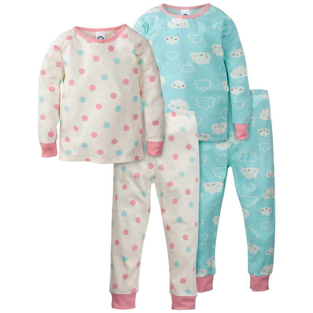 4-Piece Girls Organic Cloud Pajama Set-Gerber Childrenswear