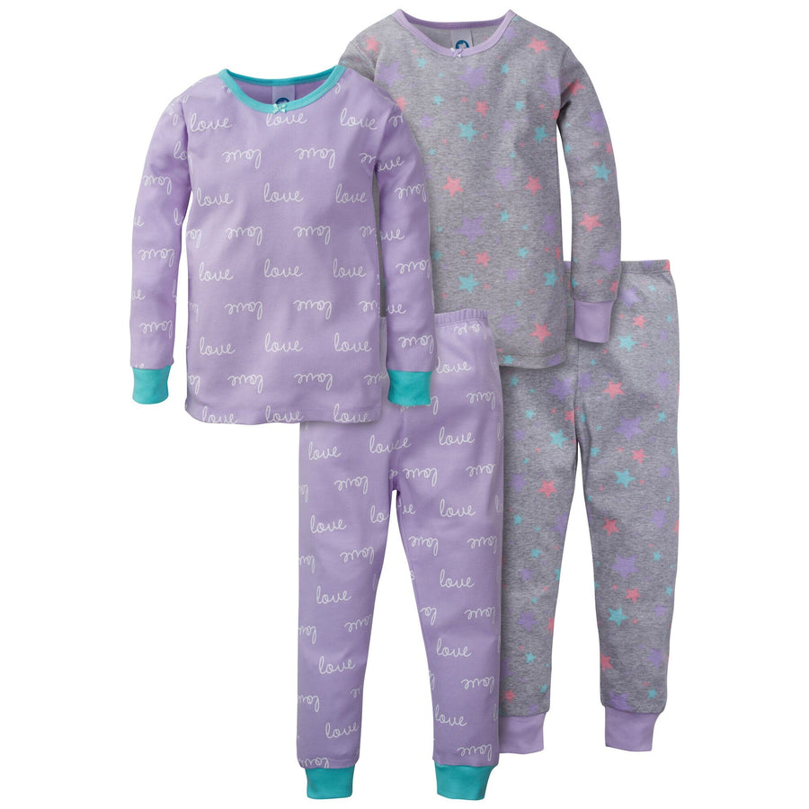4-Piece Girls Love Organic Pajama Set-Gerber Childrenswear