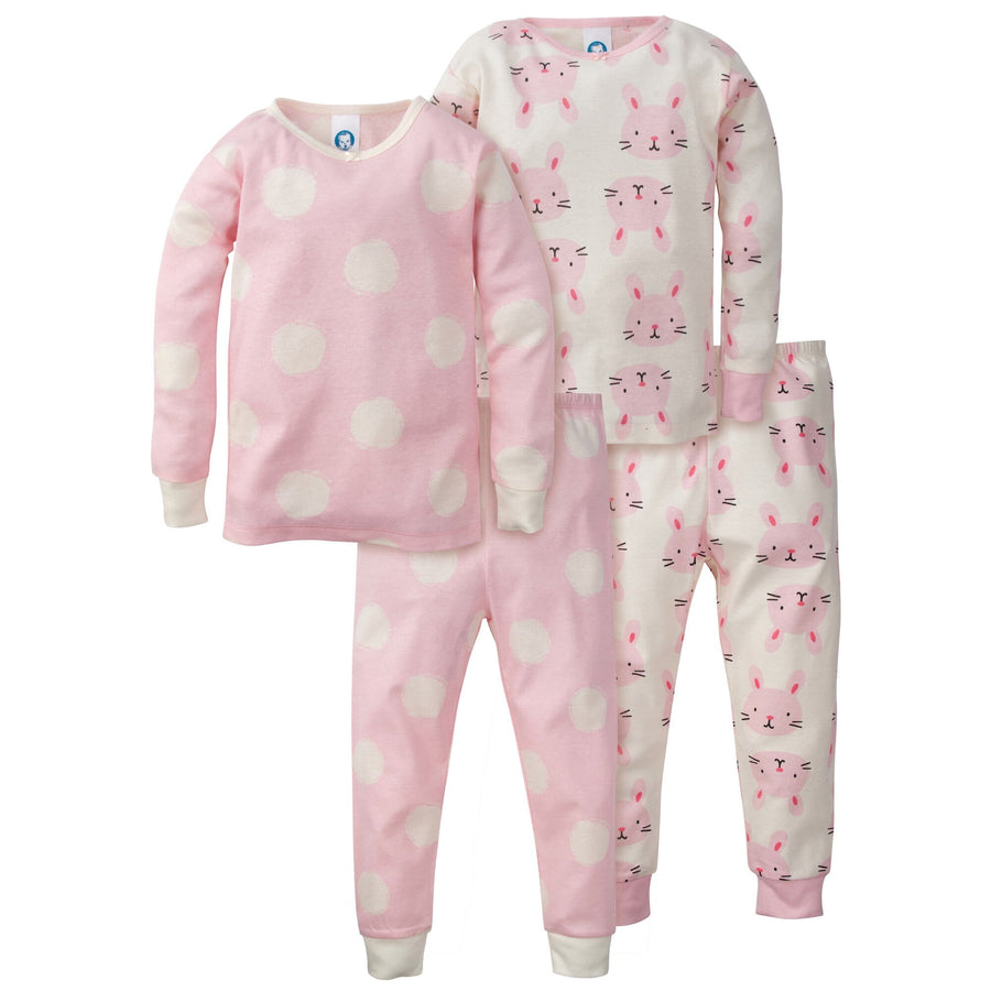 4-Piece Girls Organic Bunny Pajama Set-Gerber Childrenswear