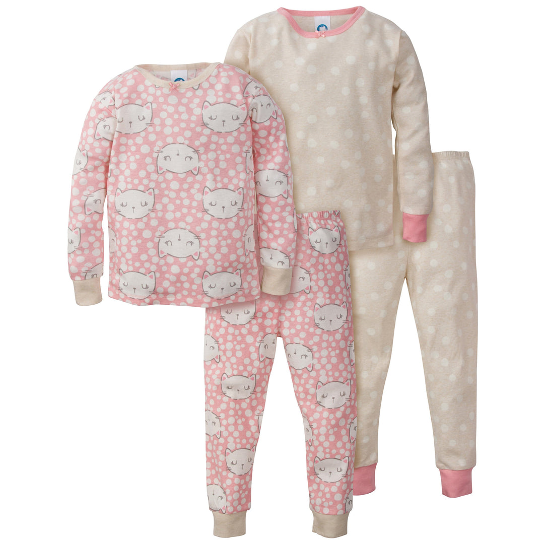 4-Piece Girls Cats Organic Pajama Set-Gerber Childrenswear