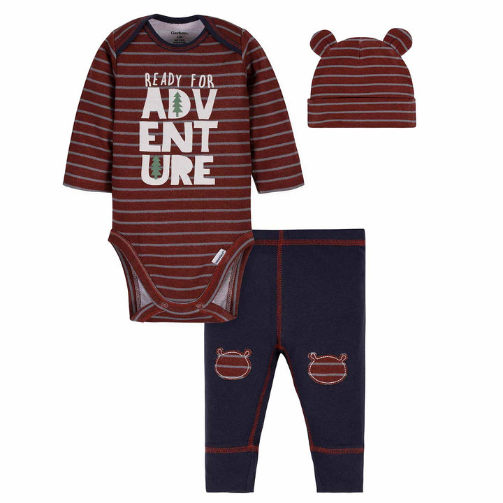 3-Piece Baby Boys Bear Bodysuit, Pant, & Cap Set-Gerber Childrenswear