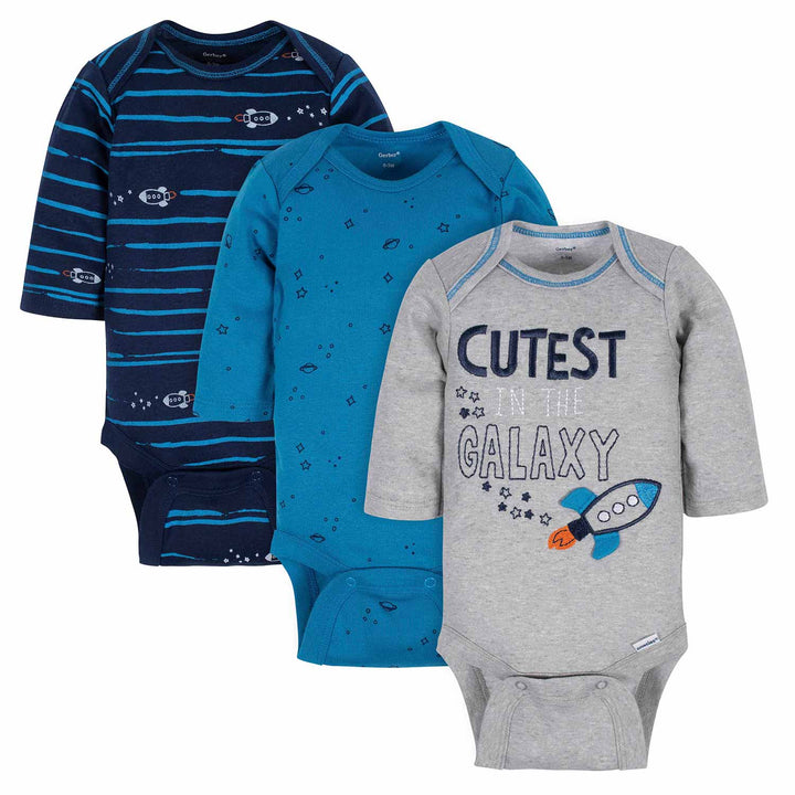 3-Pack Baby Boys Galaxy Long Sleeve Onesies® Bodysuits-Gerber Childrenswear