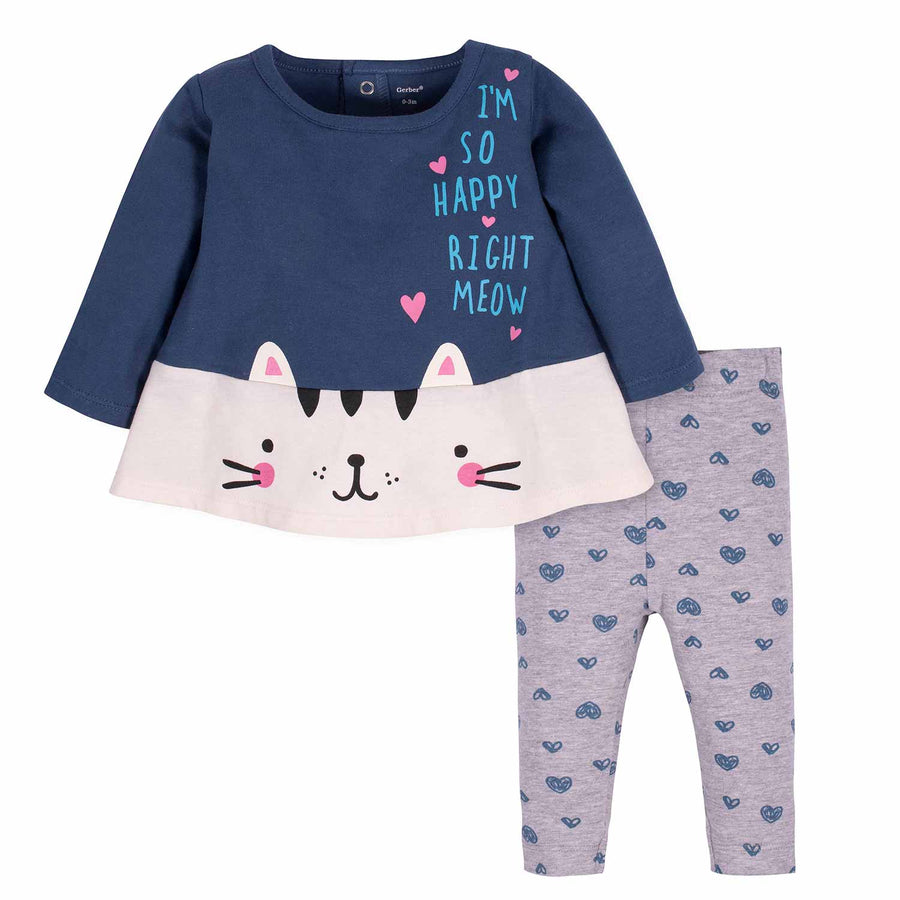 Gerber® 2-Piece Baby Girls Kitty Tunic and Legging Set-Gerber Childrenswear