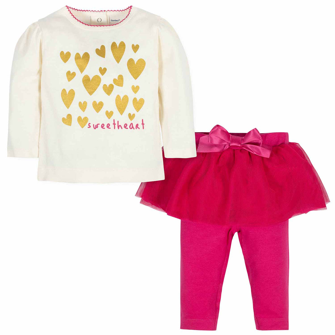 2-Piece Toddler Girls Sweetheart Shirt and Tutu Legging Set-Gerber Childrenswear