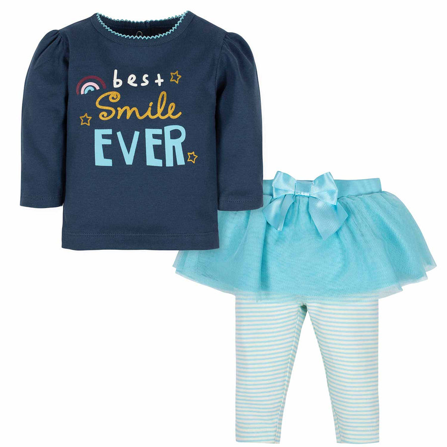 Gerber® 2-Piece Toddler Girls Smile Shirt and Tutu Legging Set-Gerber Childrenswear