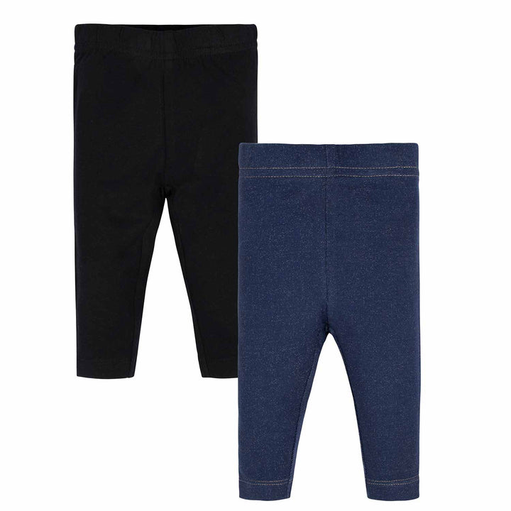 Gerber® 2-Pack Toddler Girls Black and Blue Leggings-Gerber Childrenswear