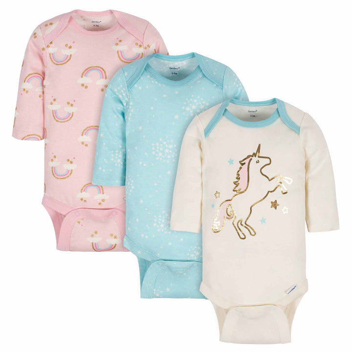 3-Pack Baby Girls Rainbow Long Sleeve Onesies® Bodysuits-Gerber Childrenswear