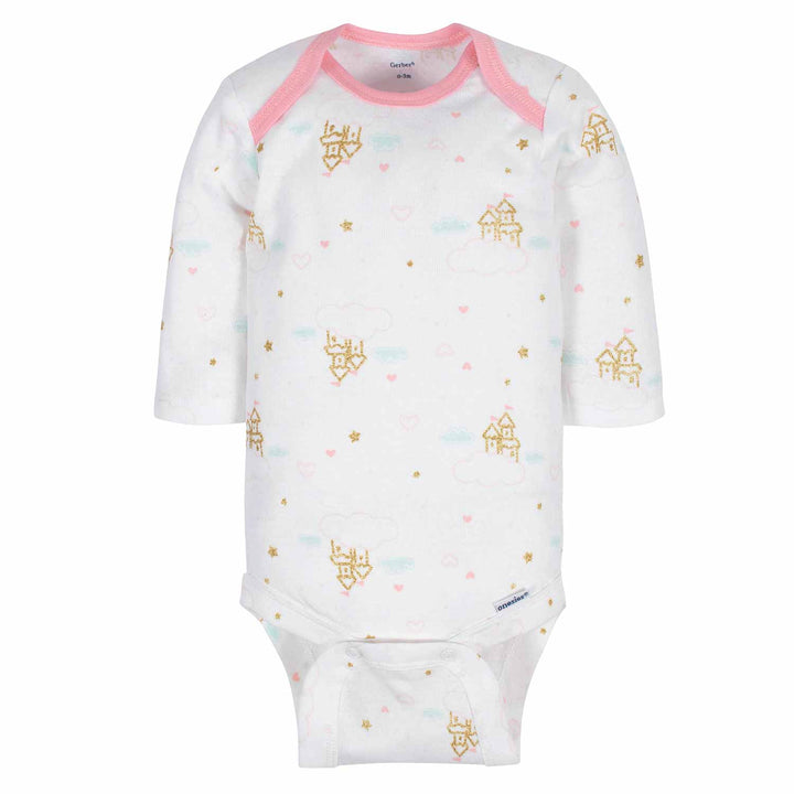 3-Pack Baby Girls Castle Long Sleeve Onesies® Bodysuits-Gerber Childrenswear