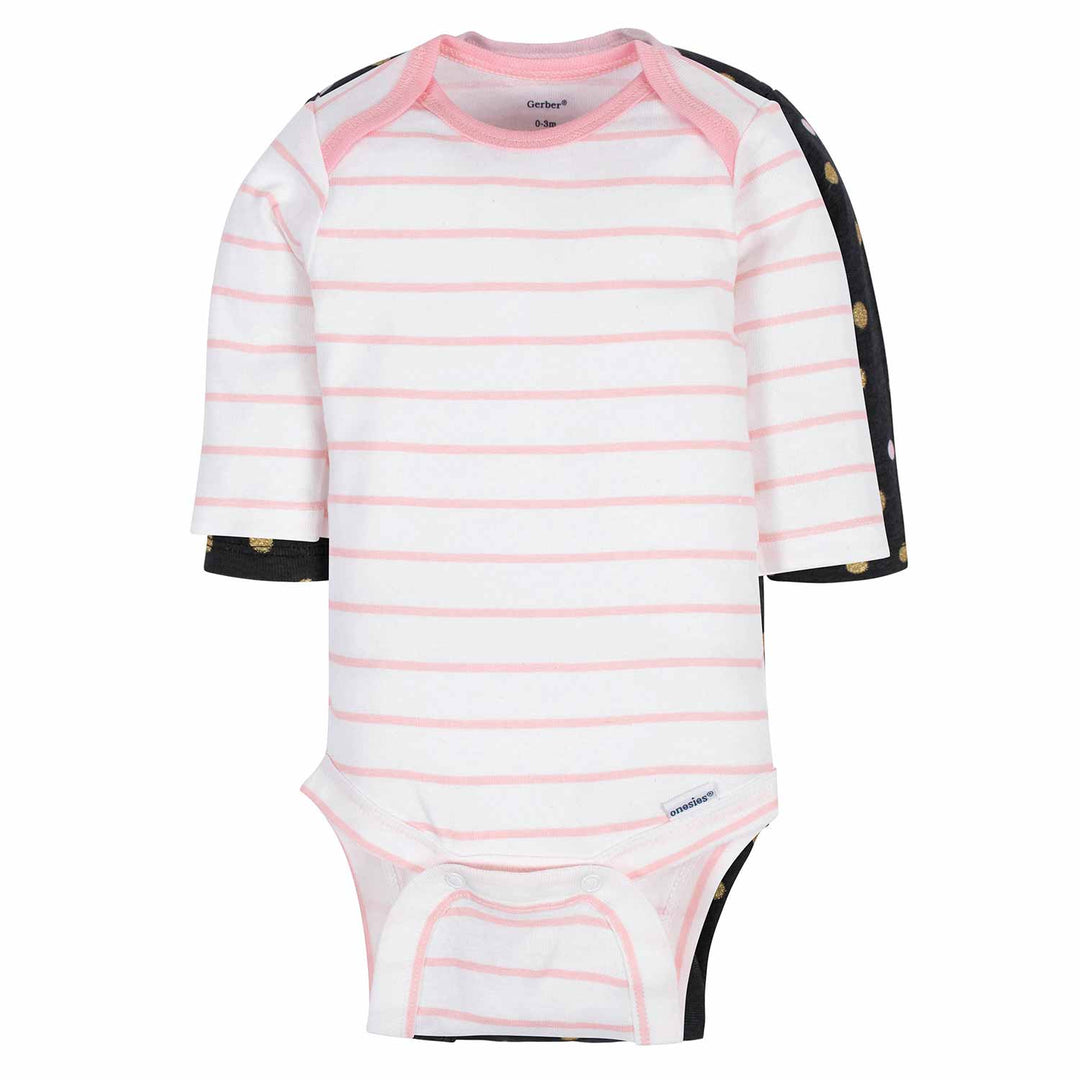 3-Pack Baby Girls Castle Long Sleeve Onesies® Bodysuits-Gerber Childrenswear