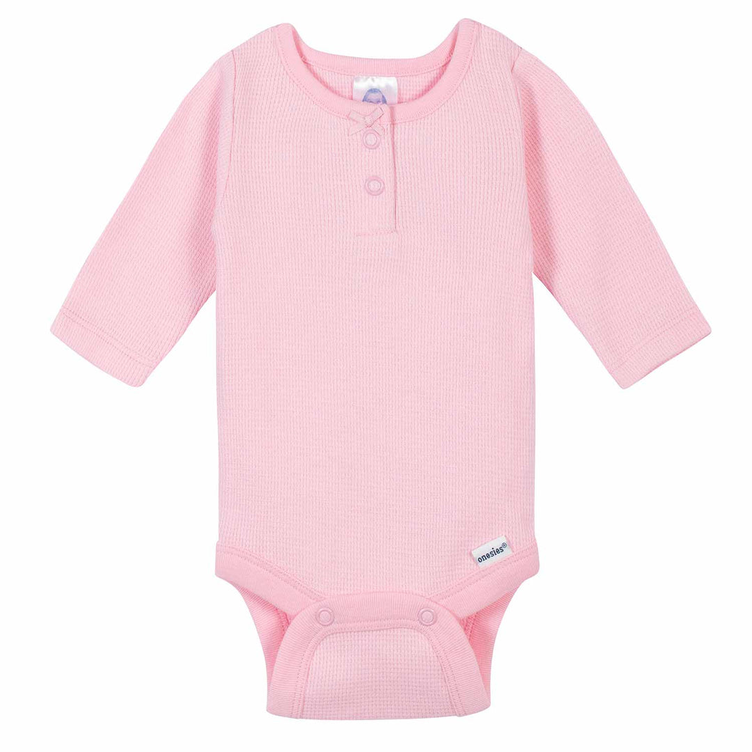 3-Pack Baby Girls Solid Thermal Long Sleeve Onesies® Bodysuits-Gerber Childrenswear