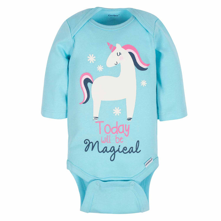 3-Pack Baby Girls Unicorn Long Sleeve Onesies® Bodysuits-Gerber Childrenswear