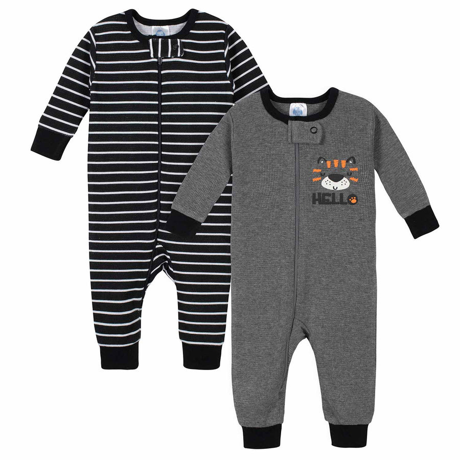 2-Pack Baby Boys Tiger Thermal Footless Unionsuits-Gerber Childrenswear