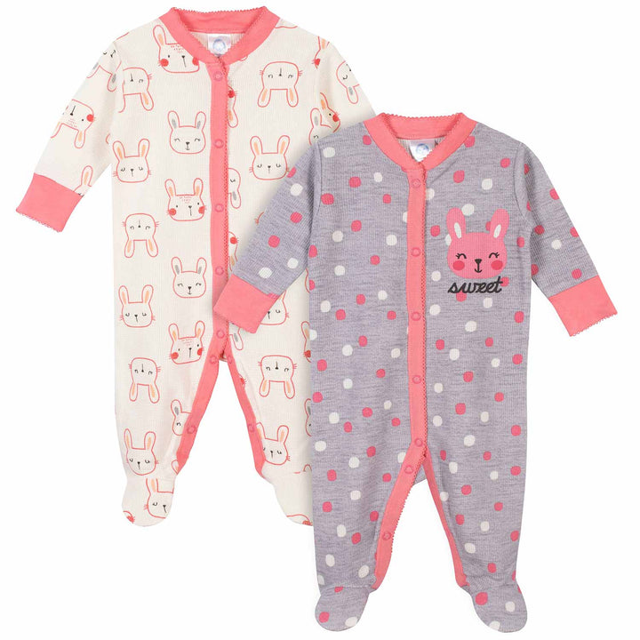 Gerber® 2-Pack Baby Girls Bunny Thermal Sleep N' Plays-Gerber Childrenswear