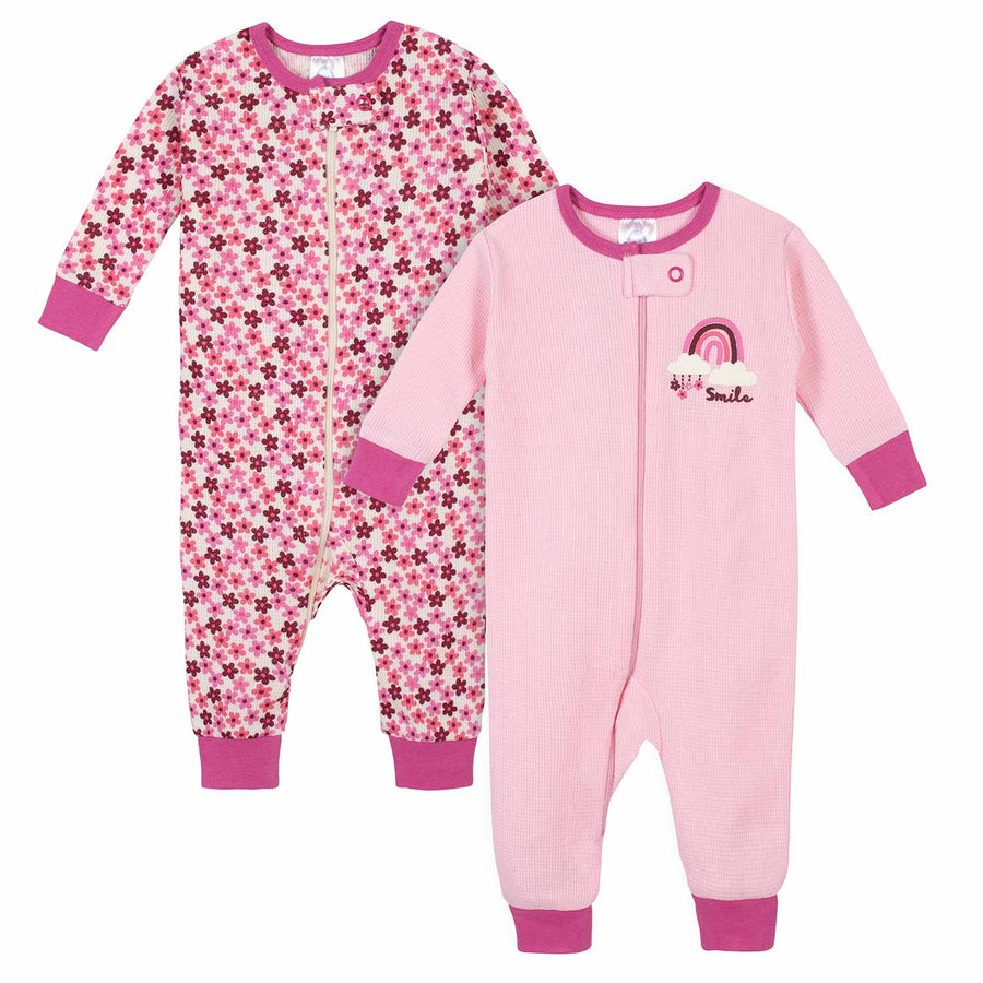 Gerber® 2-Pack Baby Girls Floral Thermal Footless Unionsuits-Gerber Childrenswear