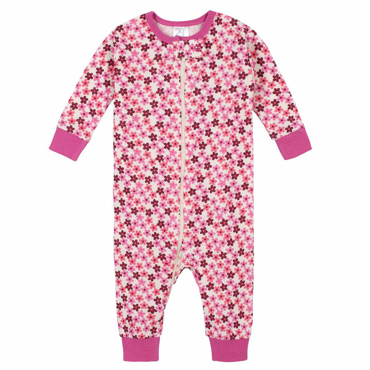Gerber® 2-Pack Baby Girls Floral Thermal Footless Unionsuits-Gerber Childrenswear