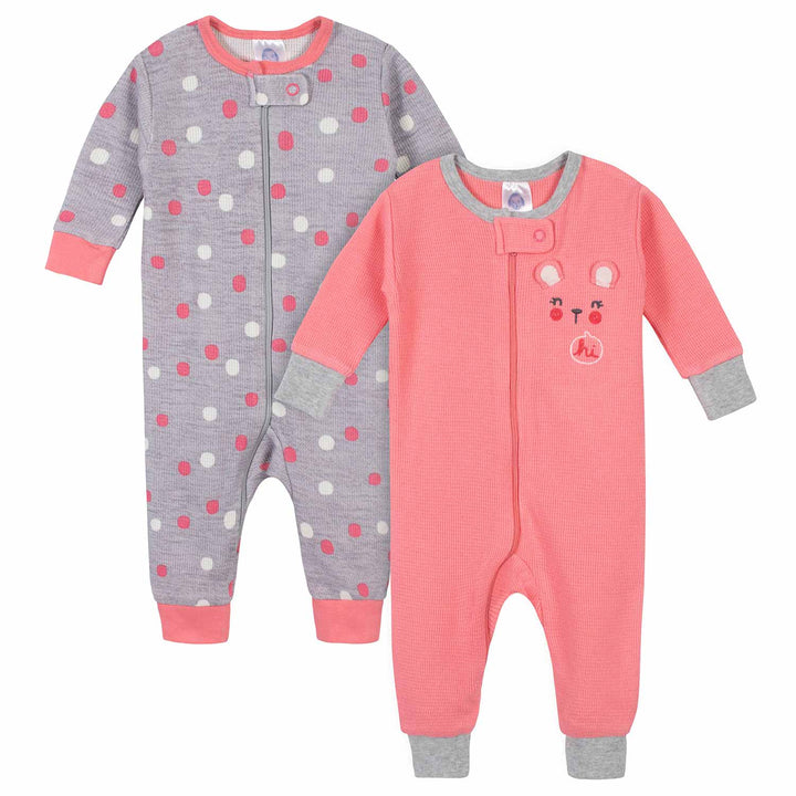 Gerber® 2-Pack Baby Girls Bear Thermal Footless Unionsuits-Gerber Childrenswear