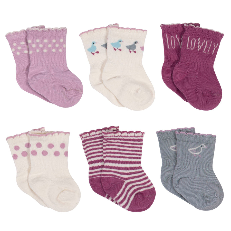 6-Pack Baby Girls Comfy Stretch Ducklings Wiggle Proof Socks-Gerber Childrenswear