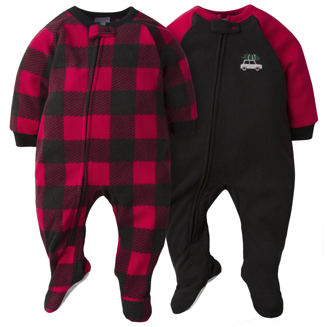 4-Pack Baby Boys Fire Trucks & Plaid Fleece Pajamas