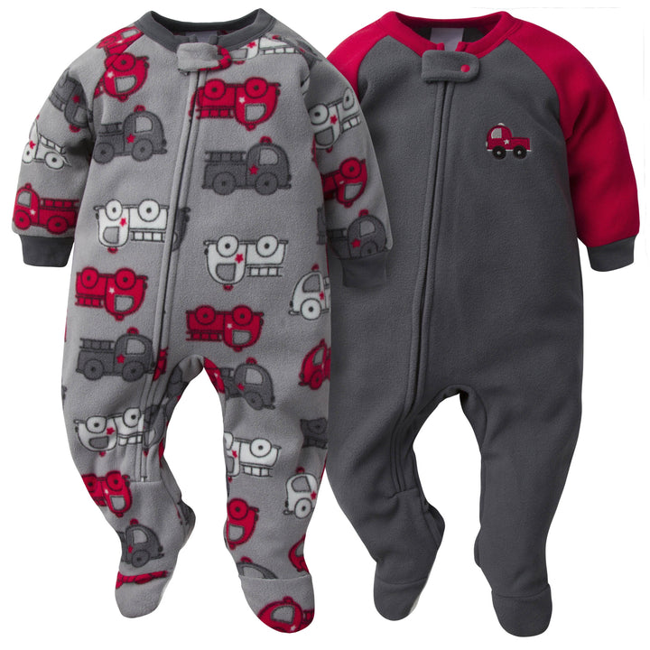 4-Pack Baby Boys Fire Trucks & Plaid Fleece Pajamas