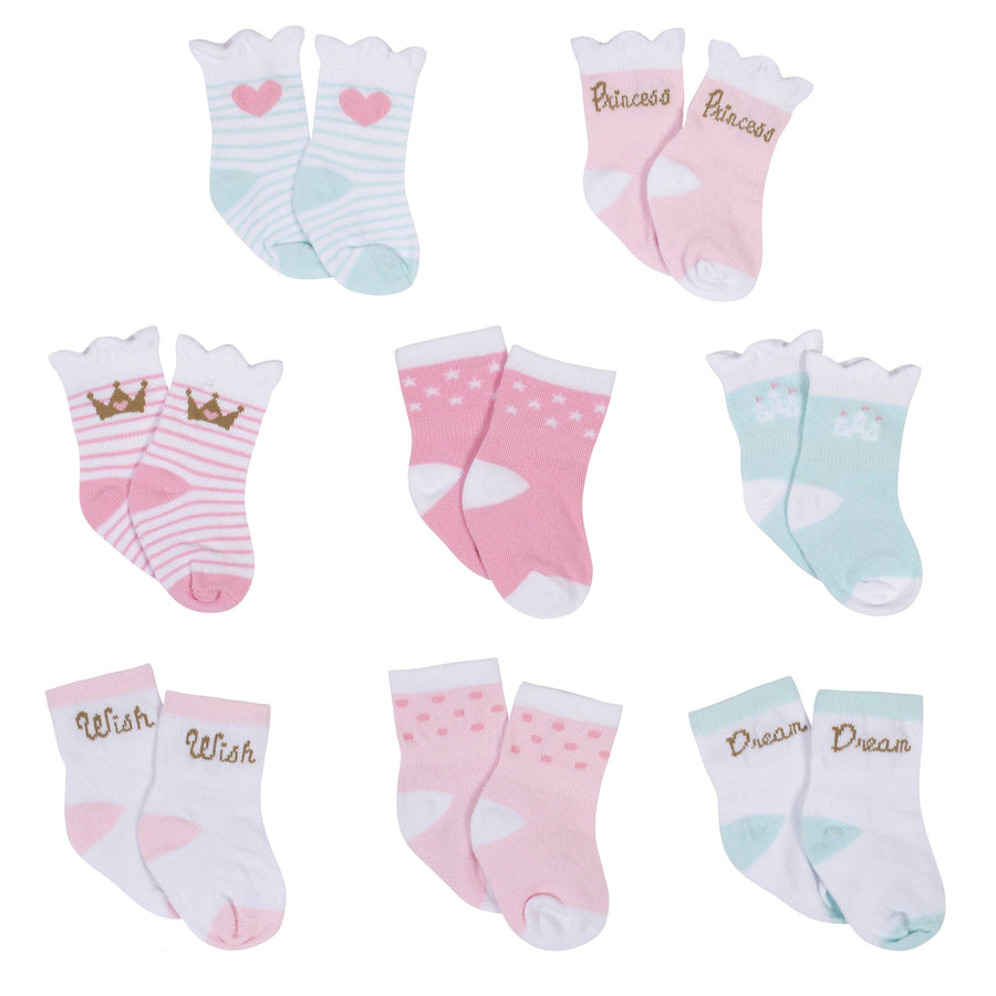 8-Pack Girl's Princess Wiggle-Proof™ Jersey Crew Socks-Gerber Childrenswear