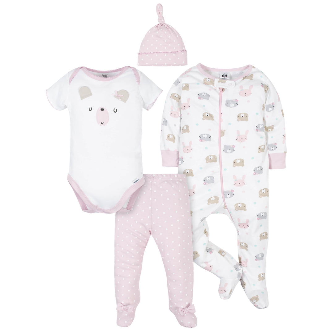 Gerber® Organic 4-Piece Baby Girls Bear Bundled Gift Set-Gerber Childrenswear