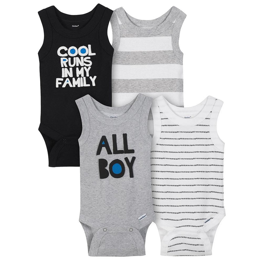 4-Pack Boys Cool Runs In My Family Sleeveless Onesies® Bodysuits-Gerber Childrenswear