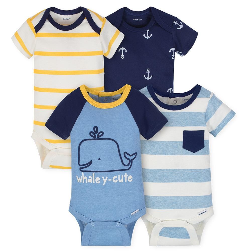 4-Pack Boys Whale Short Sleeve Onesies® Bodysuits-Gerber Childrenswear