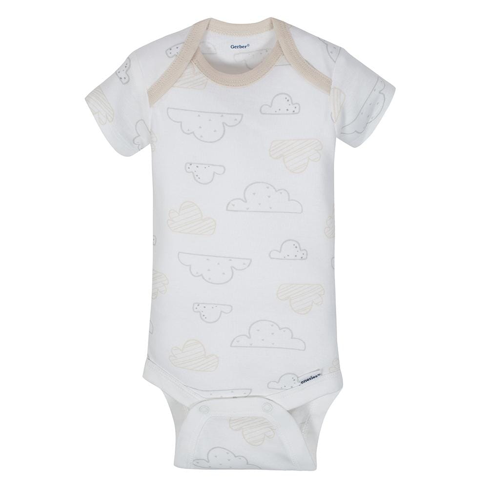 4-Pack Neutral Clouds Short Sleeve Onesies® Bodysuits-Gerber Childrenswear