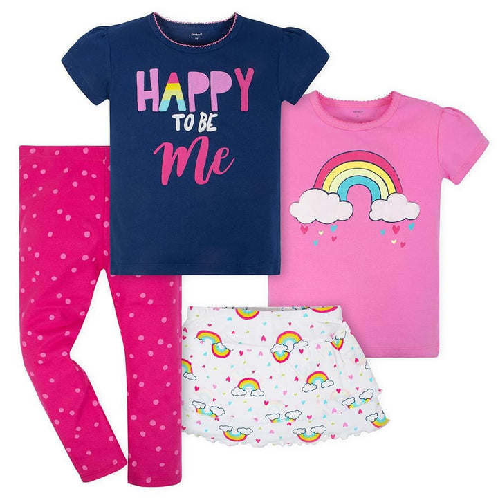 4-Piece Toddler Girls Rainbow Shirts, Pant & Skort Set-Gerber Childrenswear