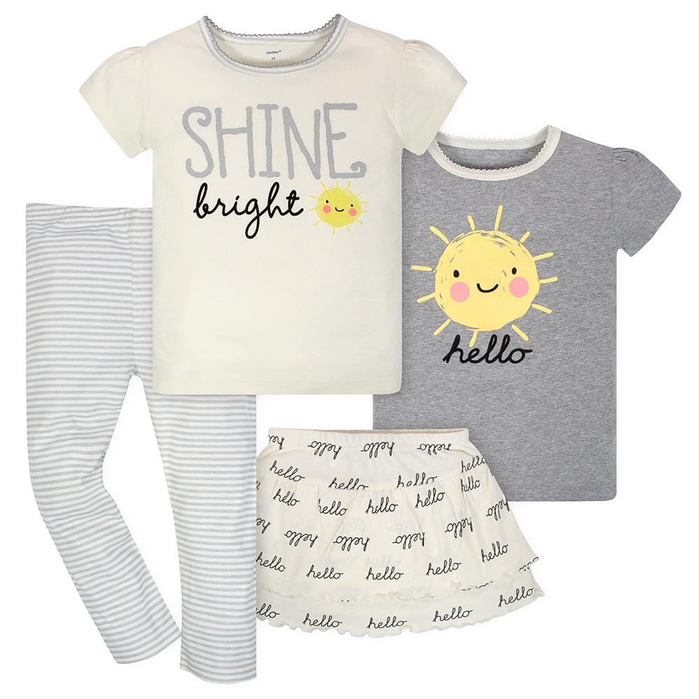 4-Piece Toddler Girls Sunshine Shirts, Pant & Skort Set-Gerber Childrenswear