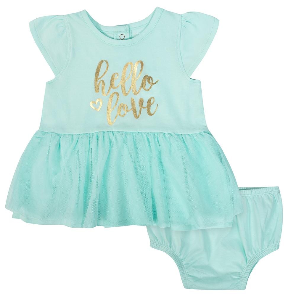 2-Piece Baby Girls Hello Love Cap Sleeve Dress with Diaper Cover-Gerber Childrenswear