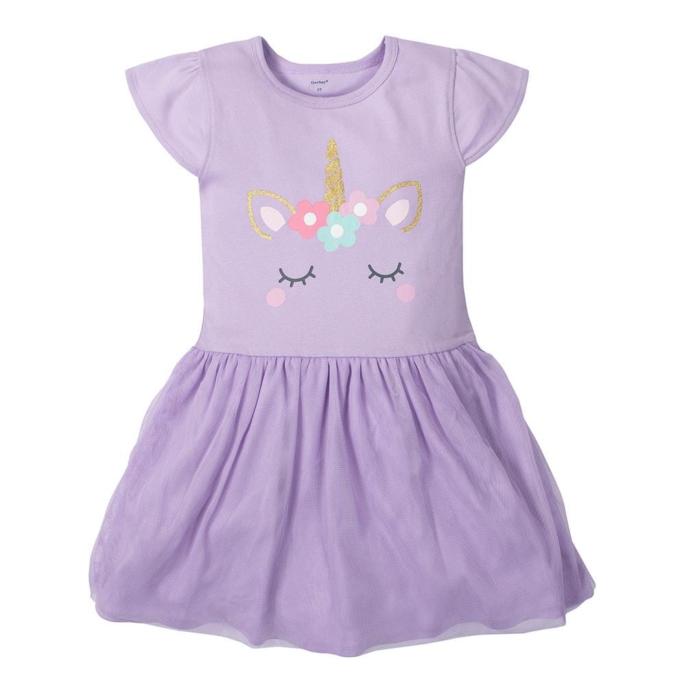 1-Piece Toddler Girls Unicorn Dress with Tulle Skirt-Gerber Childrenswear