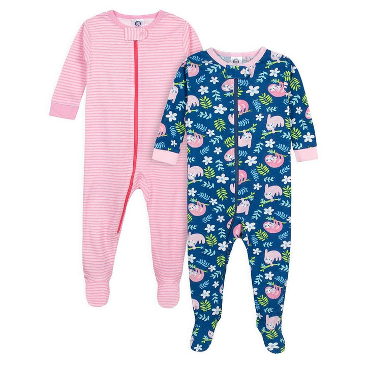 2-Pack Baby Girls Sloths Snug Fit Footed Pajamas-Gerber Childrenswear