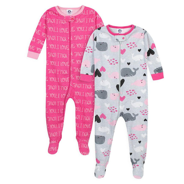2-Pack Baby Girls Whale Snug Fit Footed Pajamas