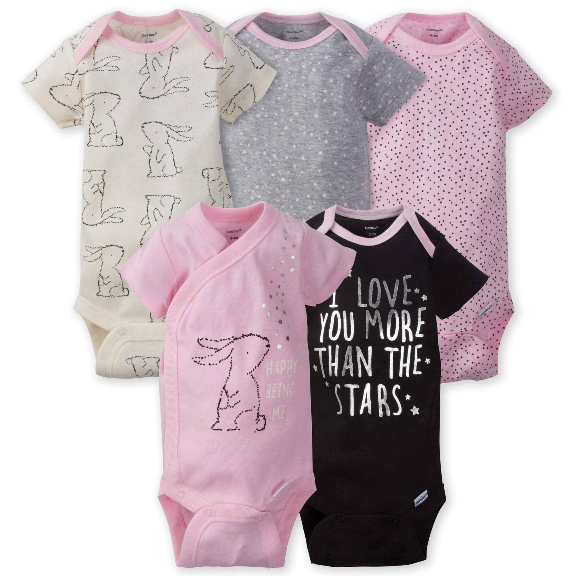 5 Pack Bunny Short Sleeve Onesies® Bodysuits