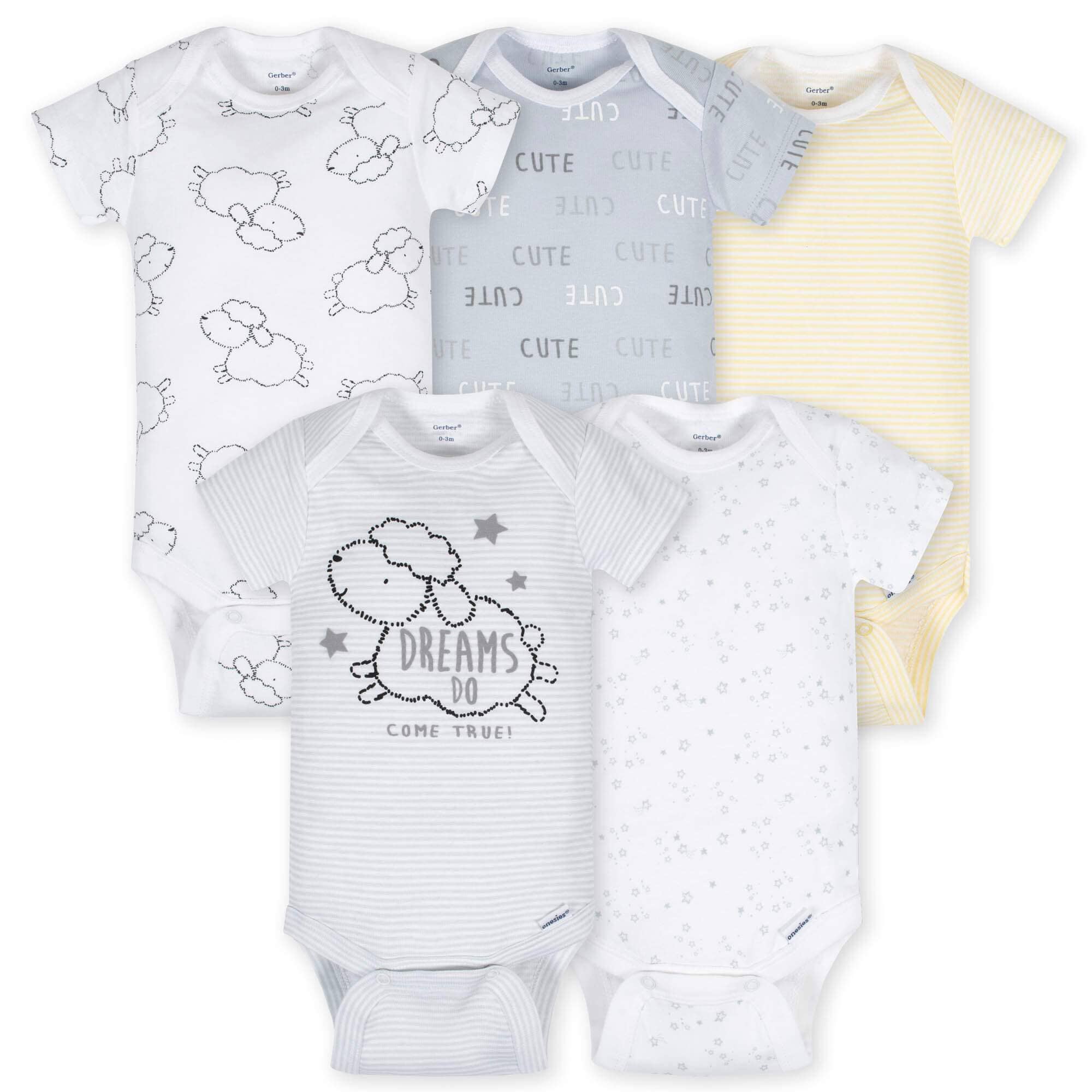 5-Pack Baby Neutral Lamb Short Sleeve Onesies® Bodysuits-Gerber Childrenswear