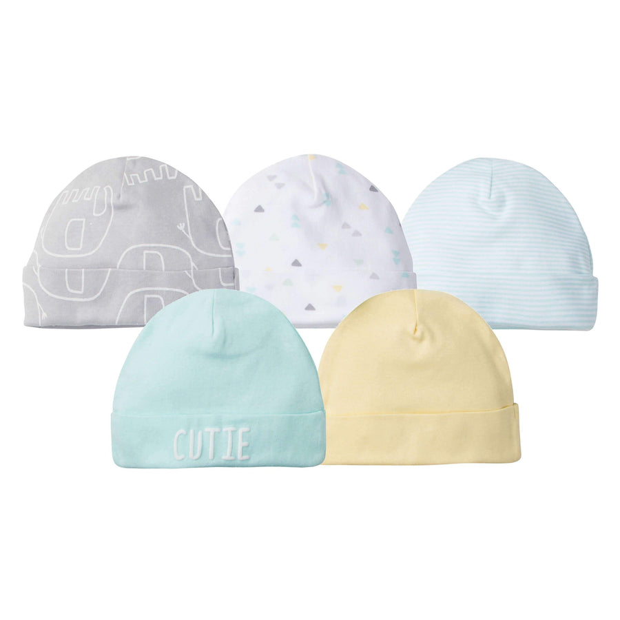 5-Pack Neutral Elephant Caps-Gerber Childrenswear