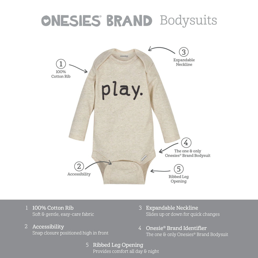 6-Pack Baby Neutral Words Long Sleeve Onesies® Brand Bodysuits