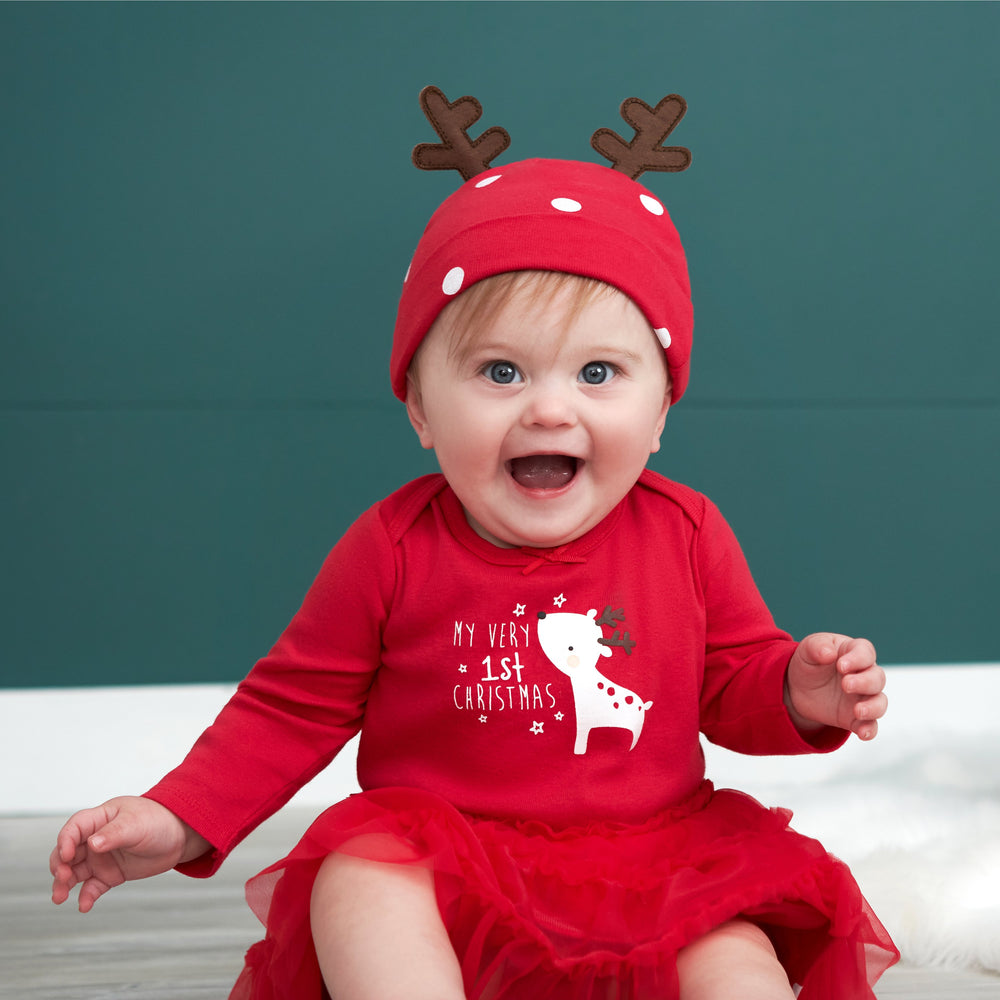2-Piece Baby Girls Reindeer Skirted Onesies® Bodysuit & Cap-Gerber Childrenswear