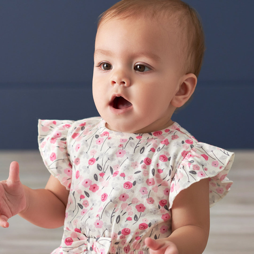 Baby Girls Comfy Stretch Roses & Bunnies Romper-Gerber Childrenswear