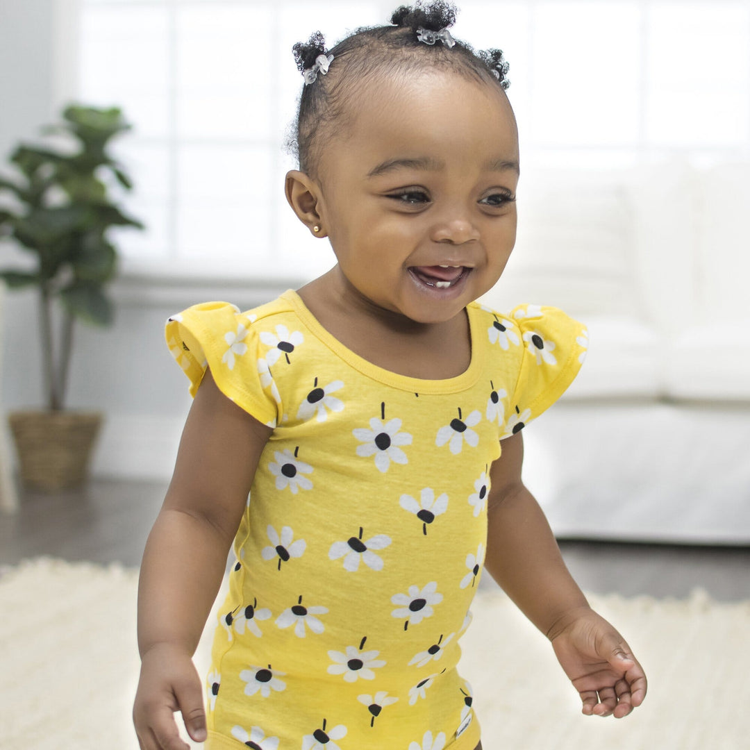 4-Pack Baby Girls Bees & Daisies Short Sleeve Onesies® Bodysuits-Gerber Childrenswear