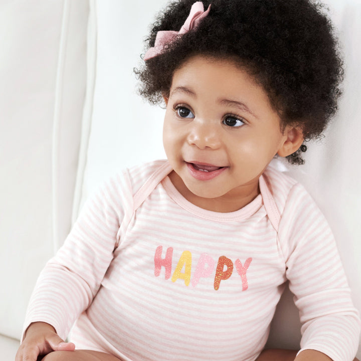 3-Pack Baby Girls Rainbow Smiles Long Sleeve Onesies® Bodysuits-Gerber Childrenswear