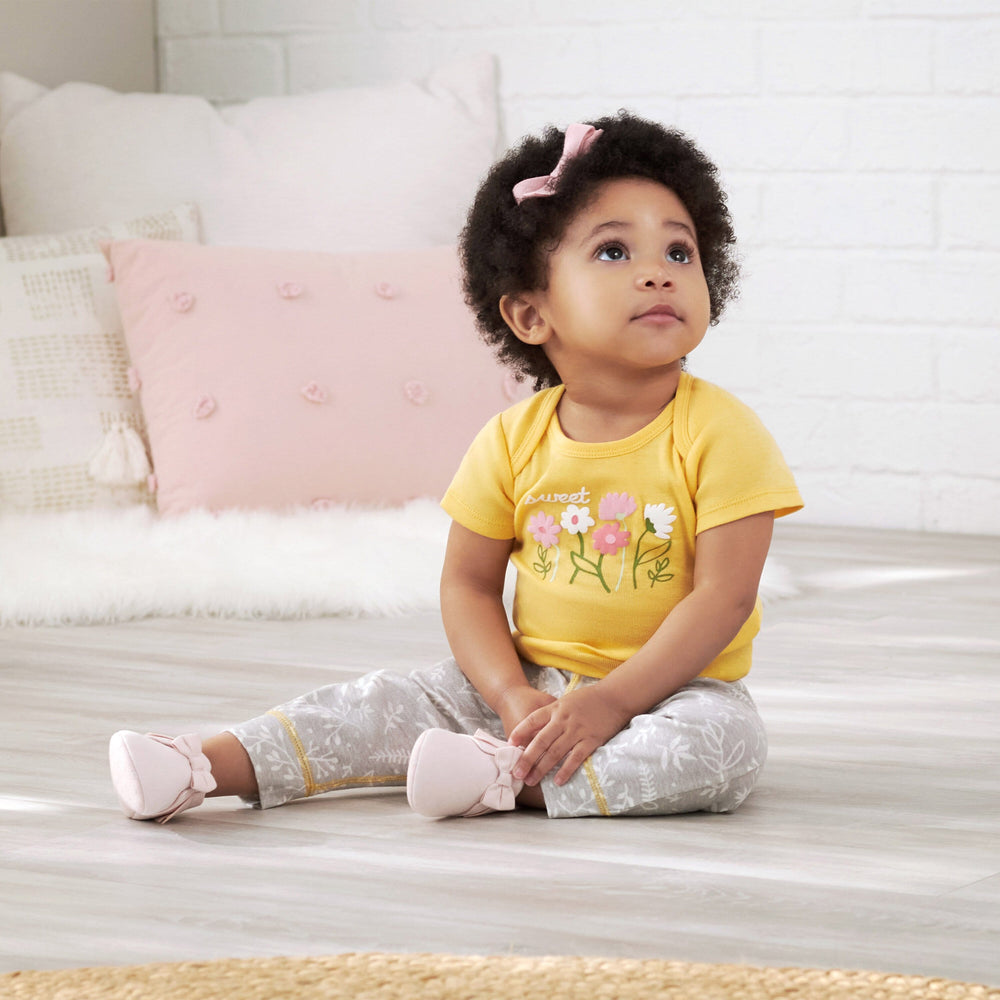 3-Piece Baby Girls Floral Meadow Onesies® Bodysuits & Pants Set-Gerber Childrenswear
