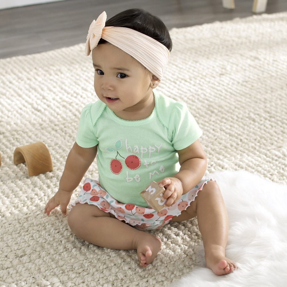 Baby Girls 4-Piece Cherries Onesies® Bodysuit, Shirt, Skirted Panty, & Pants Set-Gerber Childrenswear