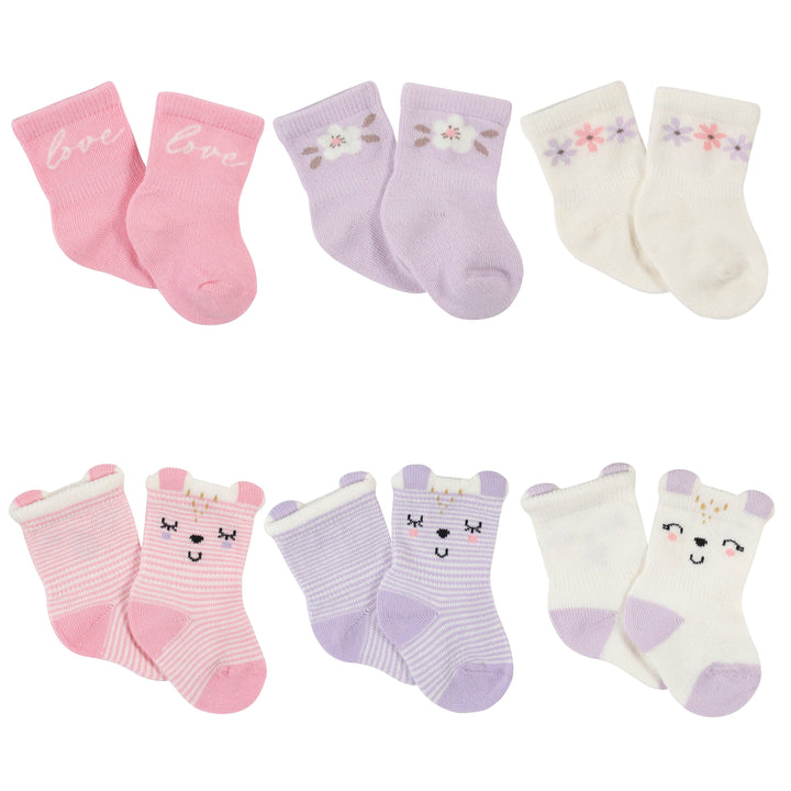 6-Pack Baby Girls Bunny Ballerina Wiggle-Proof™ Jersey Crew Socks-Gerber Childrenswear
