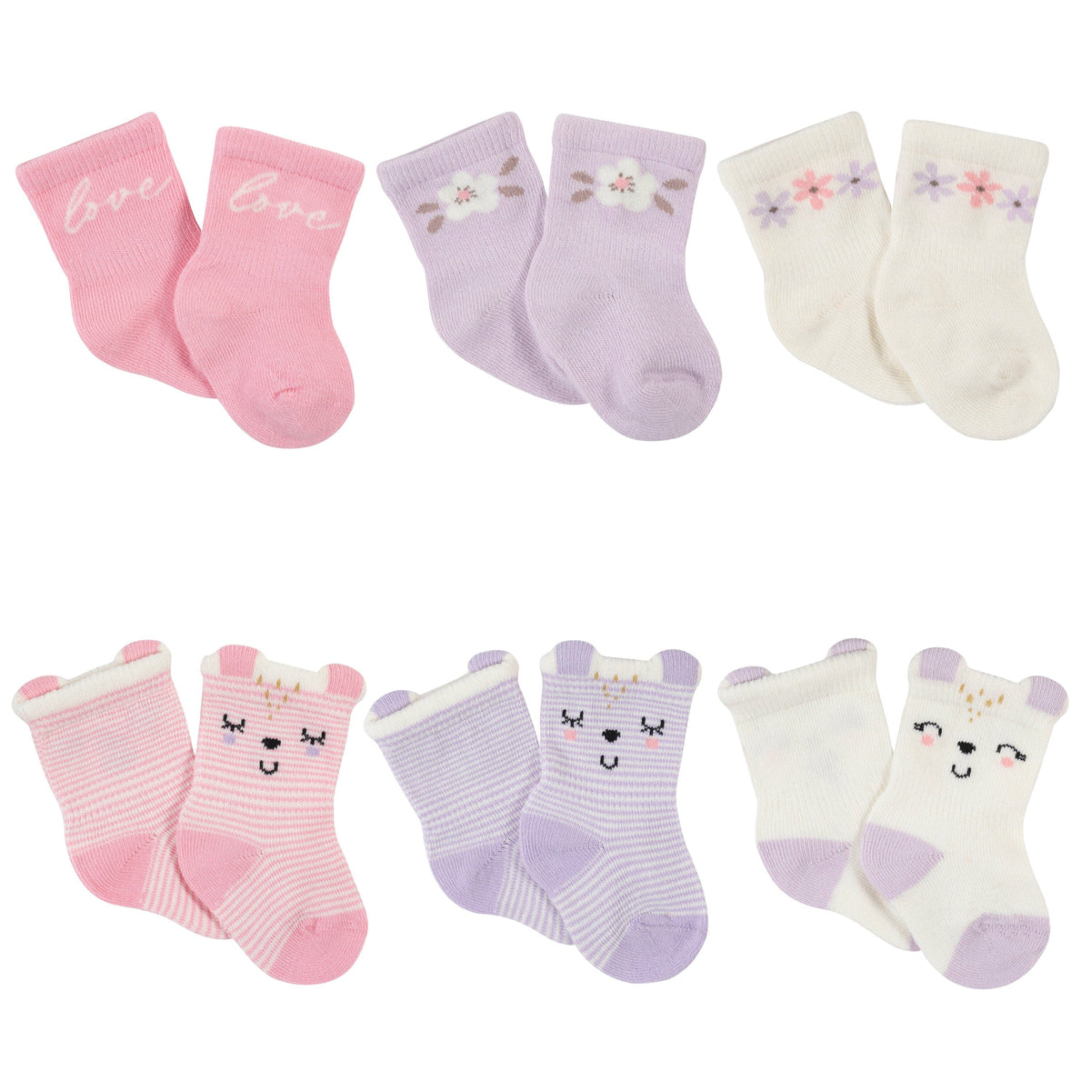 6-Pack Baby Girls Bunny Ballerina Wiggle-Proof™ Jersey Crew Socks-Gerber Childrenswear