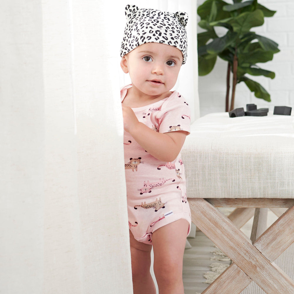 8-Pack Baby Girls Leopard Short Sleeve Onesies® Bodysuits